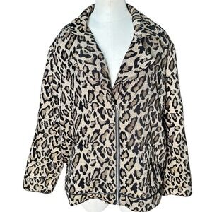 Chico's Leopard Print Moto Jacket Women 3P Brown Tan Zip Front Faux Leather Trim
